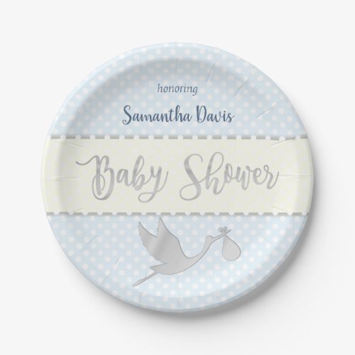 Silver Stork Baby Boy Baby Shower Paper Plates
