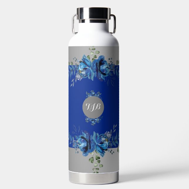 Silver Stream: Cobalt Blue Thermal  Water Bottle (Front)