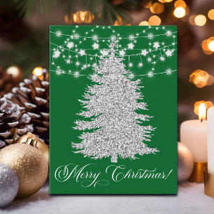 Silver String Light Christmas Tree Merry Christmas Holiday Postcard