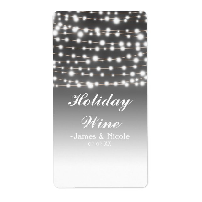 Silver String Lights Holiday Party Wine Label (Front)