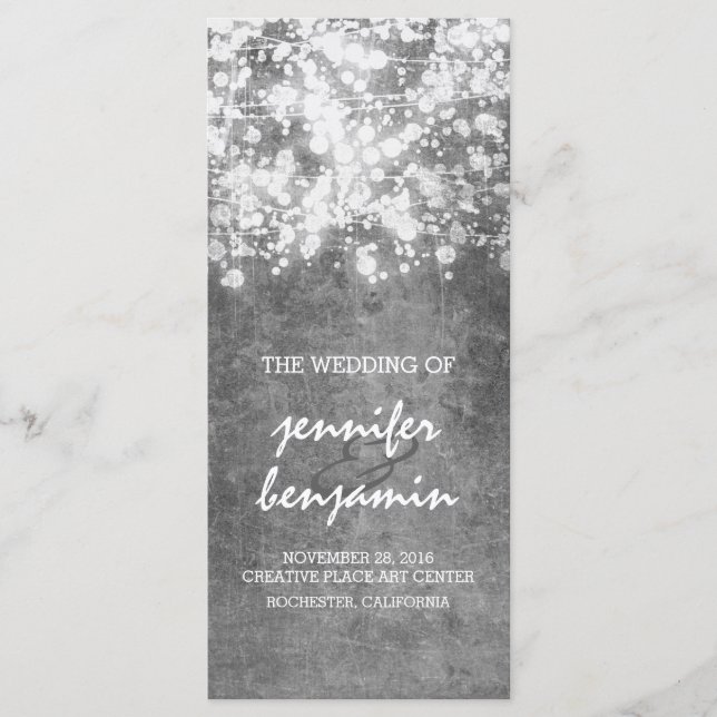 silver string lights wedding programs (Front)
