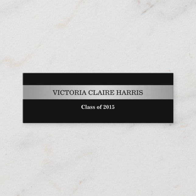 Silver stripe black class year graduate name card (Front)