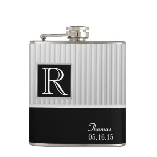 Silver Stripe Monogram Flask