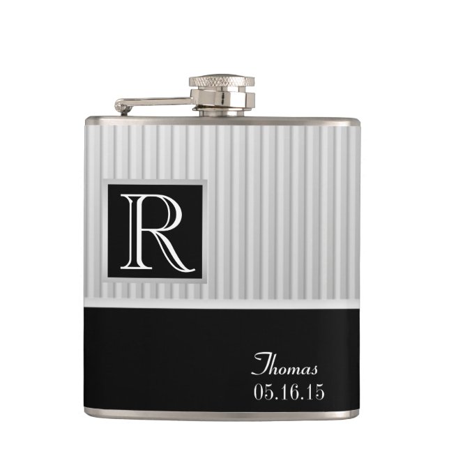 Silver Stripe Monogram Flask (Front)
