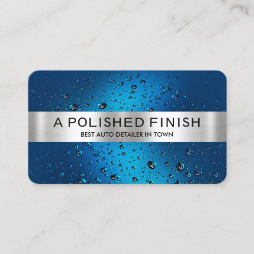 Silver Stripe On Blue Water Drops Detailing Business Card