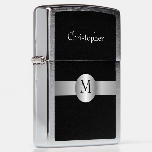Silver Stripe Personalised Zippo Lighter (Right)