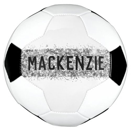 Silver Stripe Sparkly Monogram Name Personalized Soccer Ball