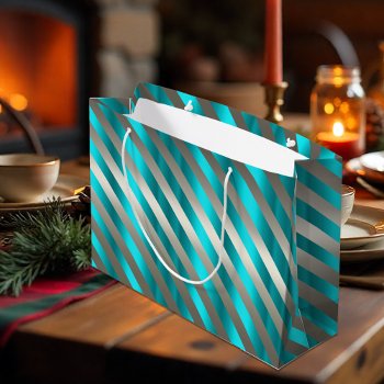 Silver Striped Aqua Modern Christmas 