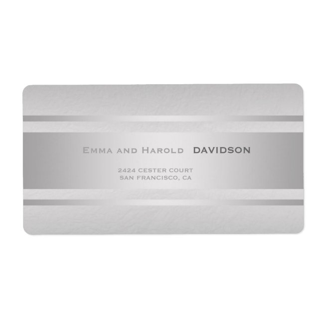 Silver Stripes Grey Texture Custom Monogram Label (Front)