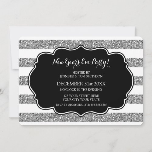 Silver Stripes New Years Eve Party Invitation