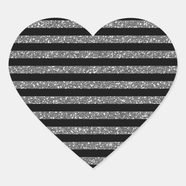 Silver Stripes on Black Decor Heart Sticker (Front)