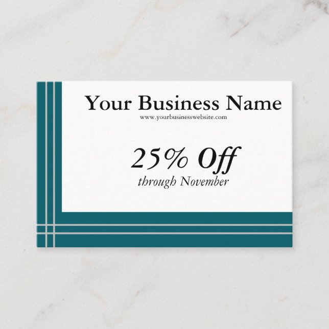 Silver Stripes on Teal Borders Generic Discount Business Card (Front)
