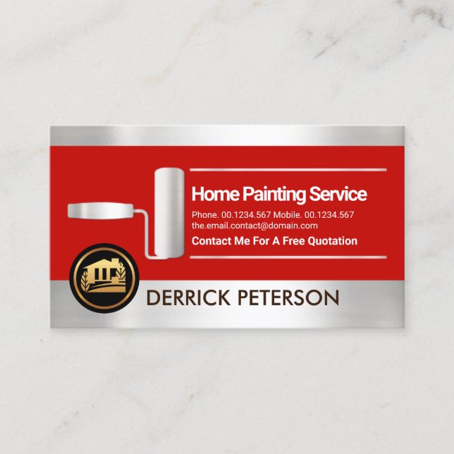 Silver Stripes Roller Paint Brush Painting Service Business Card (Front)