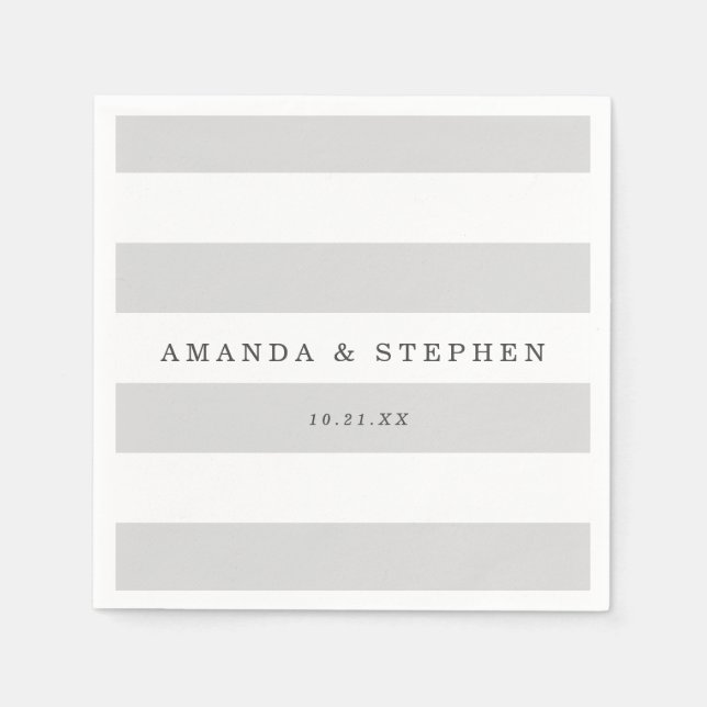 Silver Stripes Wedding Paper Napkins (Front)