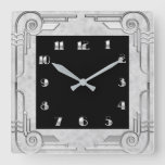 Silver Style Art Deco Square Wall Clock