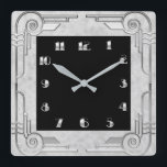 Silver Style Art Deco Square Wall Clock<br><div class="desc">I had originally made this Art Deco design for something else, but I also think it makes a great clock as well. This clock has a silver style surround with black square inner for the clock numerals. This makes a lovely clock for any home.</div>