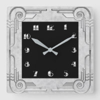 Silver Style Art Deco Square Wall Clock