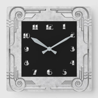 Silver Style Art Deco Square Wall Clock