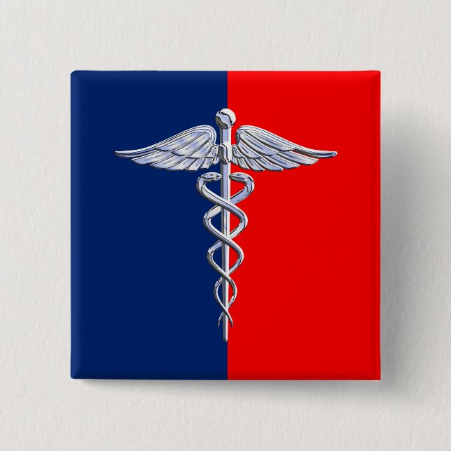 Silver Style Caduceus Medical Symbol League Button (Front)
