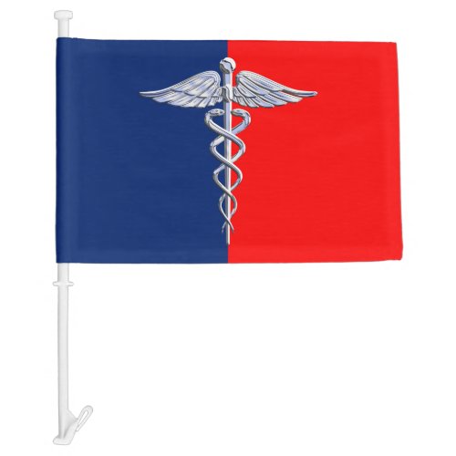 Silver Style Caduceus Medical Symbol League Car Flag