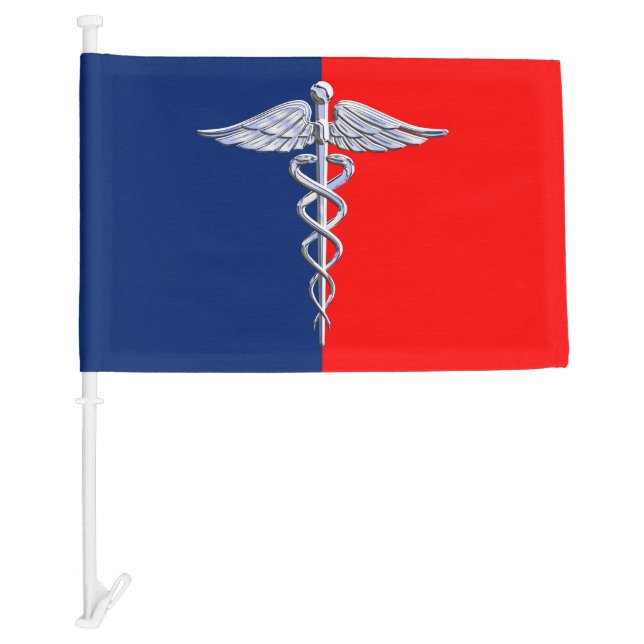 Silver Style Caduceus Medical Symbol League Car Flag (Front)