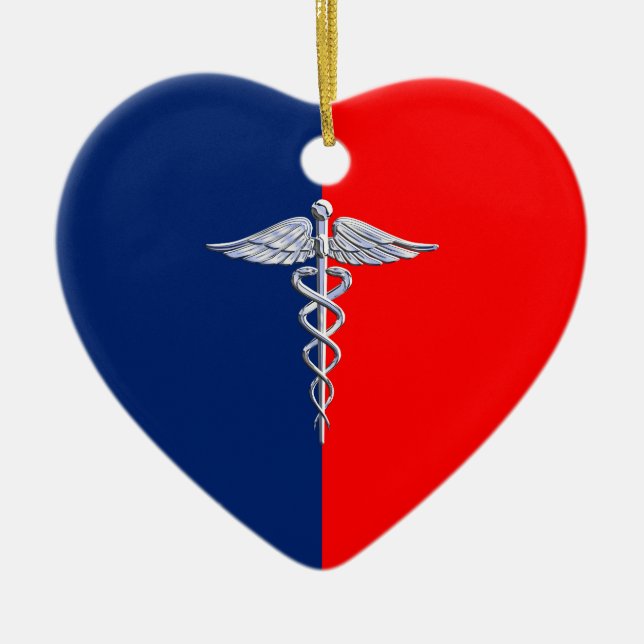 Silver Style Caduceus Medical Symbol League Ceramic Ornament (Front)