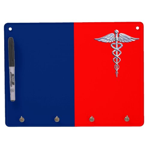 Silver Style Caduceus Medical Symbol League Dry Erase Board With Keychain Holder