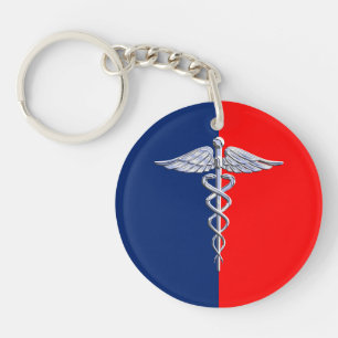 Silver Style Caduceus Medical Symbol League Keychain