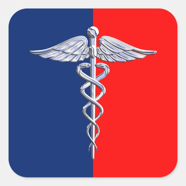Silver Style Caduceus Medical Symbol League Square Sticker (Front)