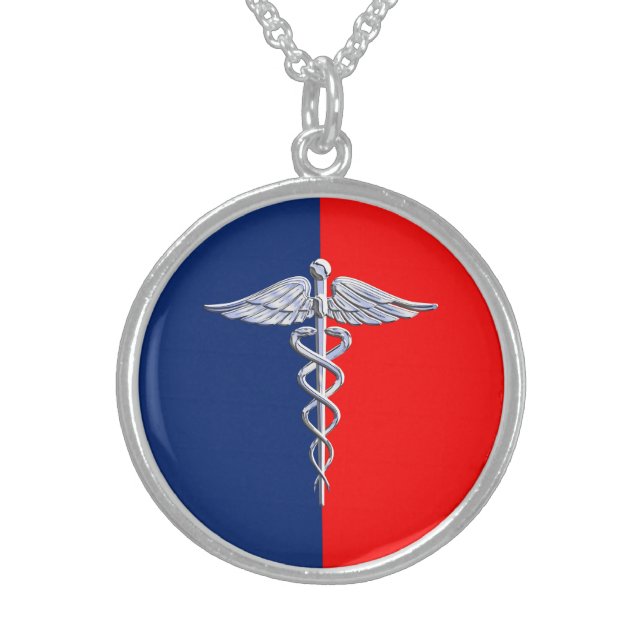 Silver Style Caduceus Medical Symbol League Sterling Silver Necklace (Front)