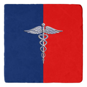 Silver Style Caduceus Medical Symbol League Trivet