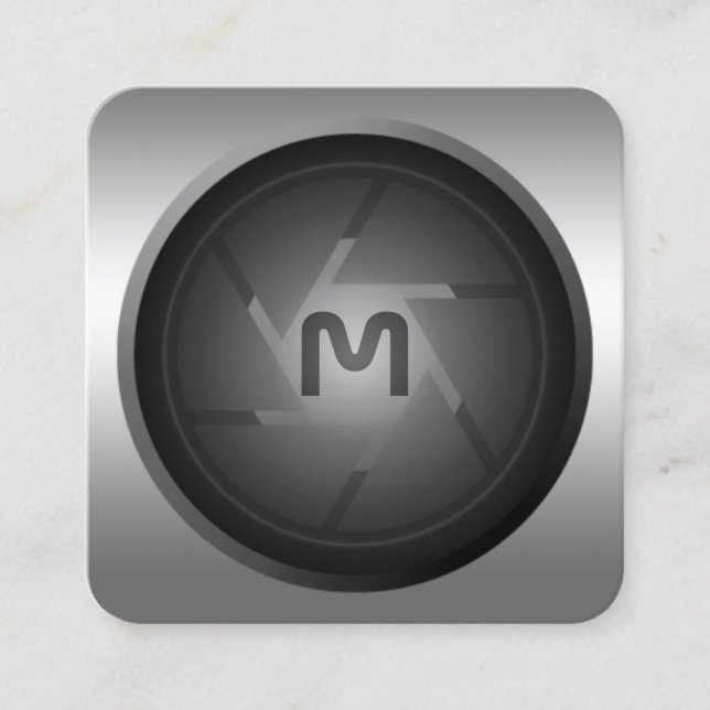 Silver style camera lens square business card (Front)