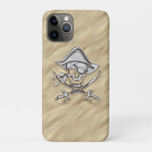 Silver Style Pirate Skull on the Beach iPhone 11 Pro Case