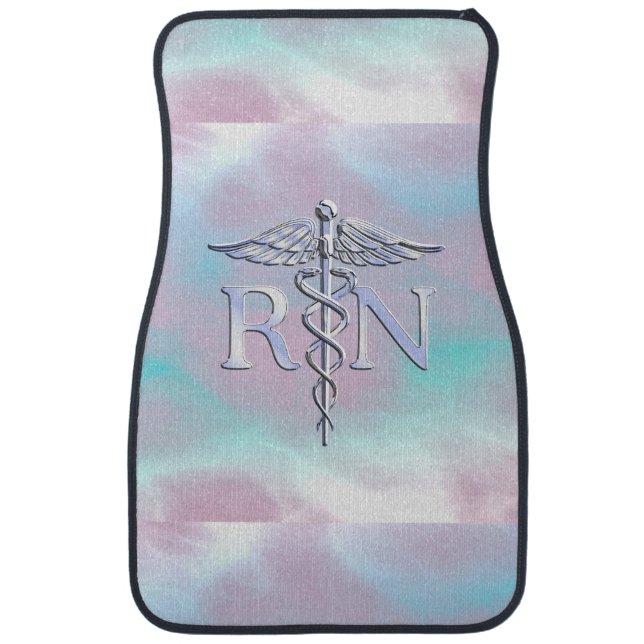 Silver Style RN Caduceus Medical Mother Pearl Car Mat (Front)