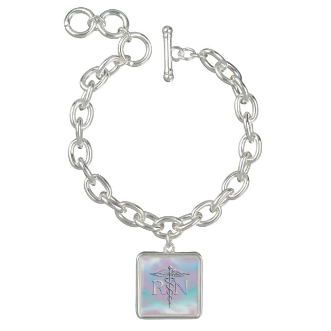 Silver Style RN Caduceus Medical Mother Pearl Charm Bracelet (Product)
