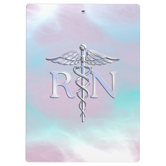 Silver Style RN Caduceus Medical Mother Pearl Clipboard (Back)