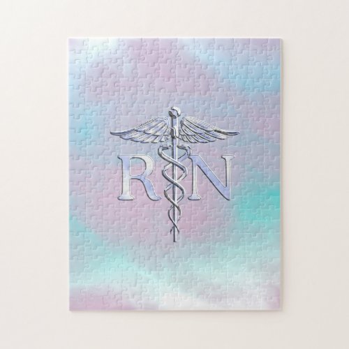 Silver Style RN Caduceus Medical Mother Pearl Jigsaw Puzzle