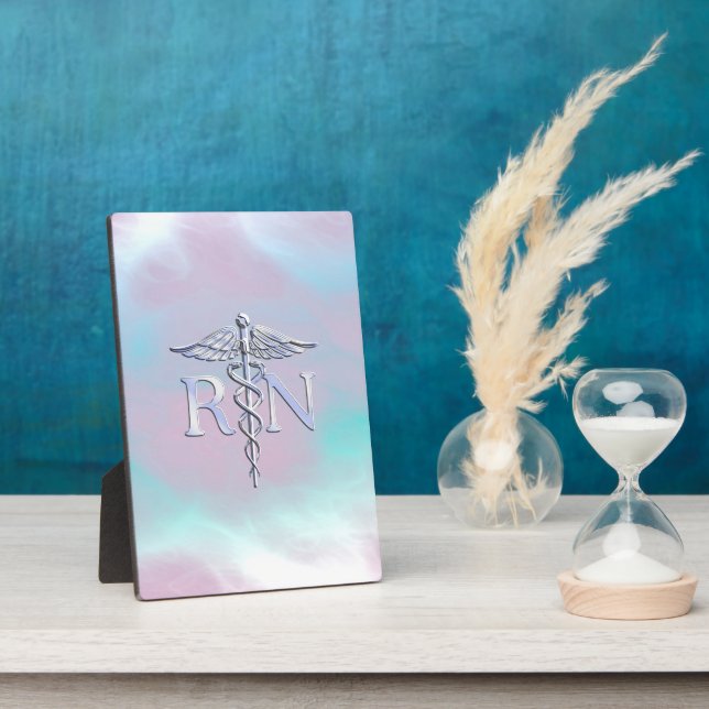 Silver Style RN Caduceus Medical Mother Pearl Plaque (Side)