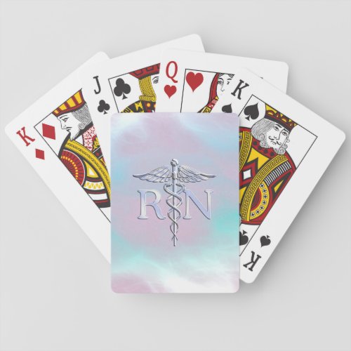 Silver Style RN Caduceus Medical Mother Pearl Poker Cards