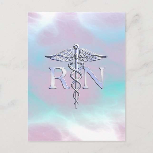 Silver Style RN Caduceus Medical Mother Pearl Postcard (Front)