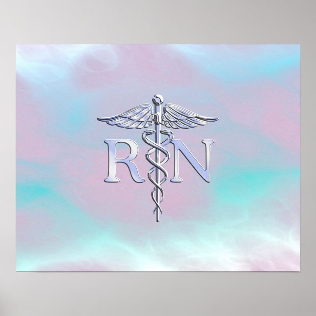 Silver Style RN Caduceus Medical Mother Pearl Poster (Front)
