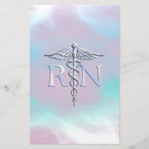 Silver Style RN Caduceus Medical Mother Pearl Stationery