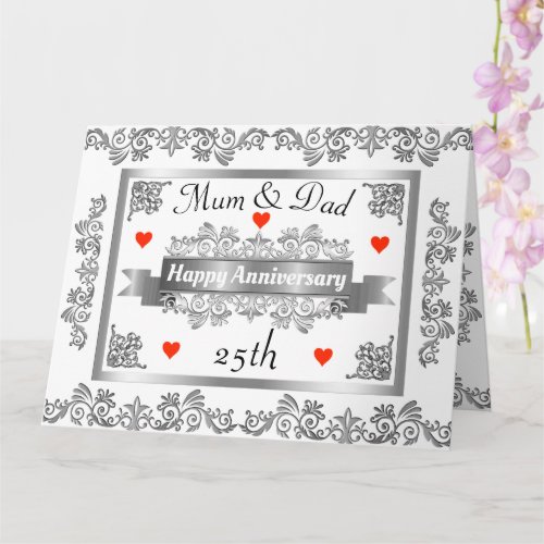 Silver Stylish Embellished Happy Anniversary Card