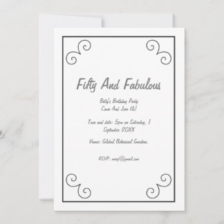 Silver Stylish Frame Fifty And Fabulous Birthday Invitation