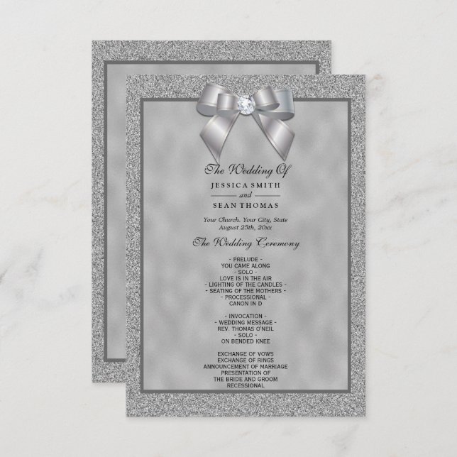 Silver & Stylish Glitter Wedding Program (Front/Back)