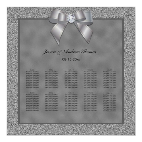 Silver  Stylish Glitter Wedding Seating Chart