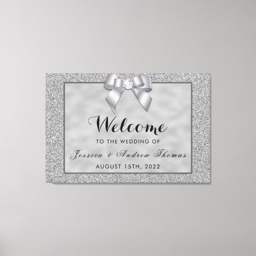 Silver  Stylish Glitter Wedding Welcome Canvas Print