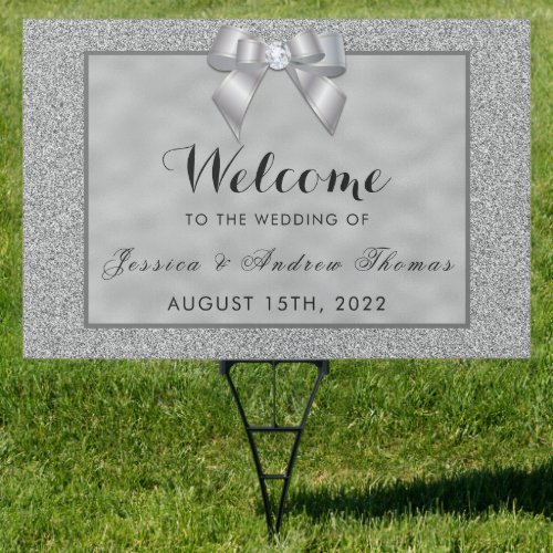 Silver  Stylish Glitter Wedding Welcome Sign