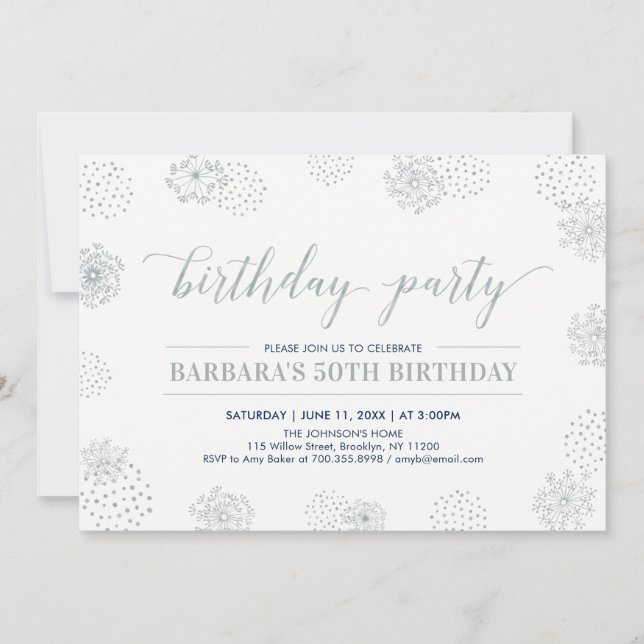 Silver Stylish Modern 50th Adult Birthday Party Invitation (Front)