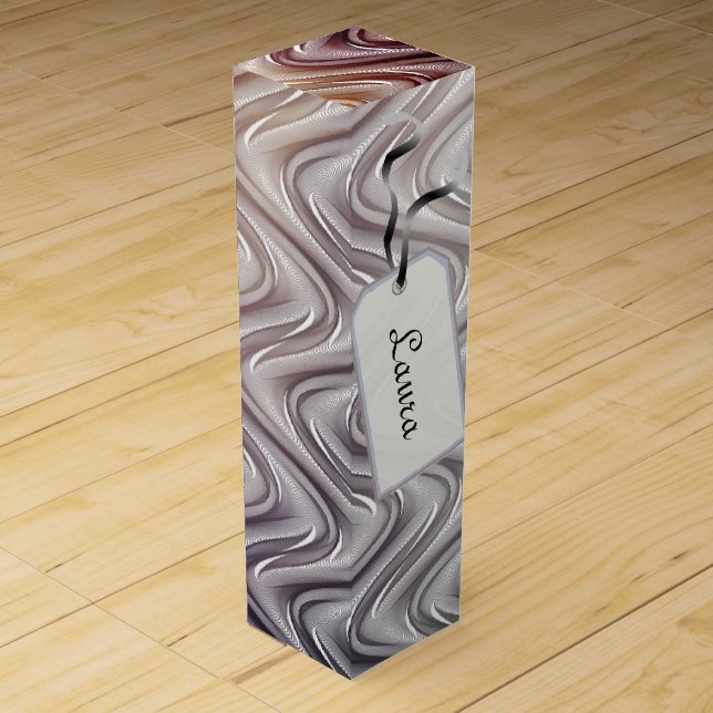 Silver stylish modern metallic wine gift box (Front)